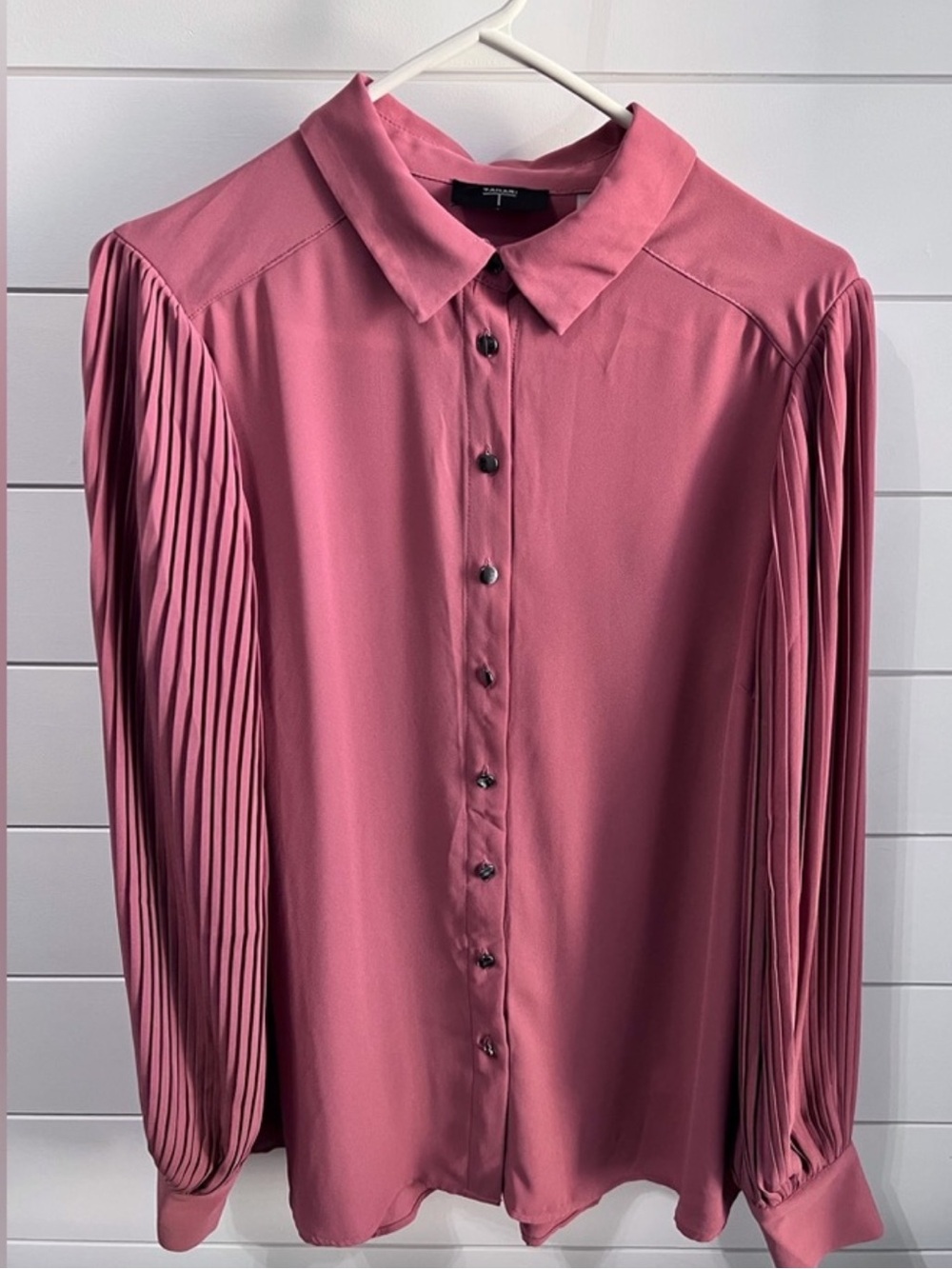 Tahari Pleated and Ballon Sleeve, Rose Blouse, Size L